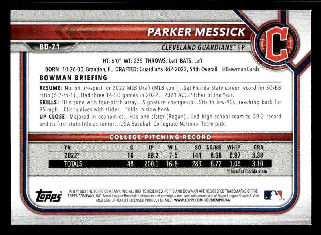 2022 Bowman Draft 1st Edition #BD-71 Parker Messick