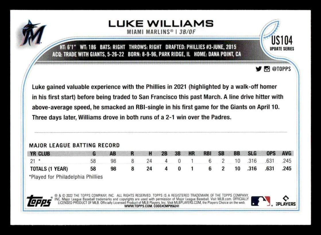 2022 Topps Update #US104 Luke Williams