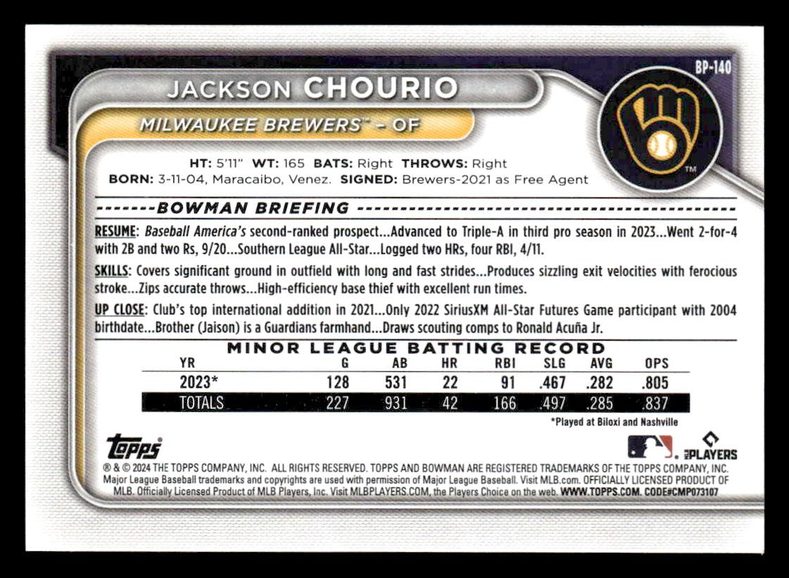 2024 Bowman #BP-140 Jackson Chourio Prospects