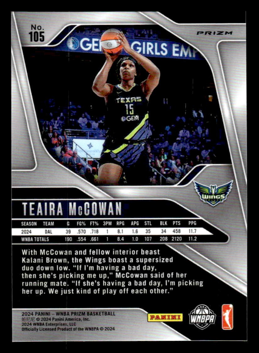 2024 Panini Prizm WNBA #105 Teaira McCowan Ice Prizms