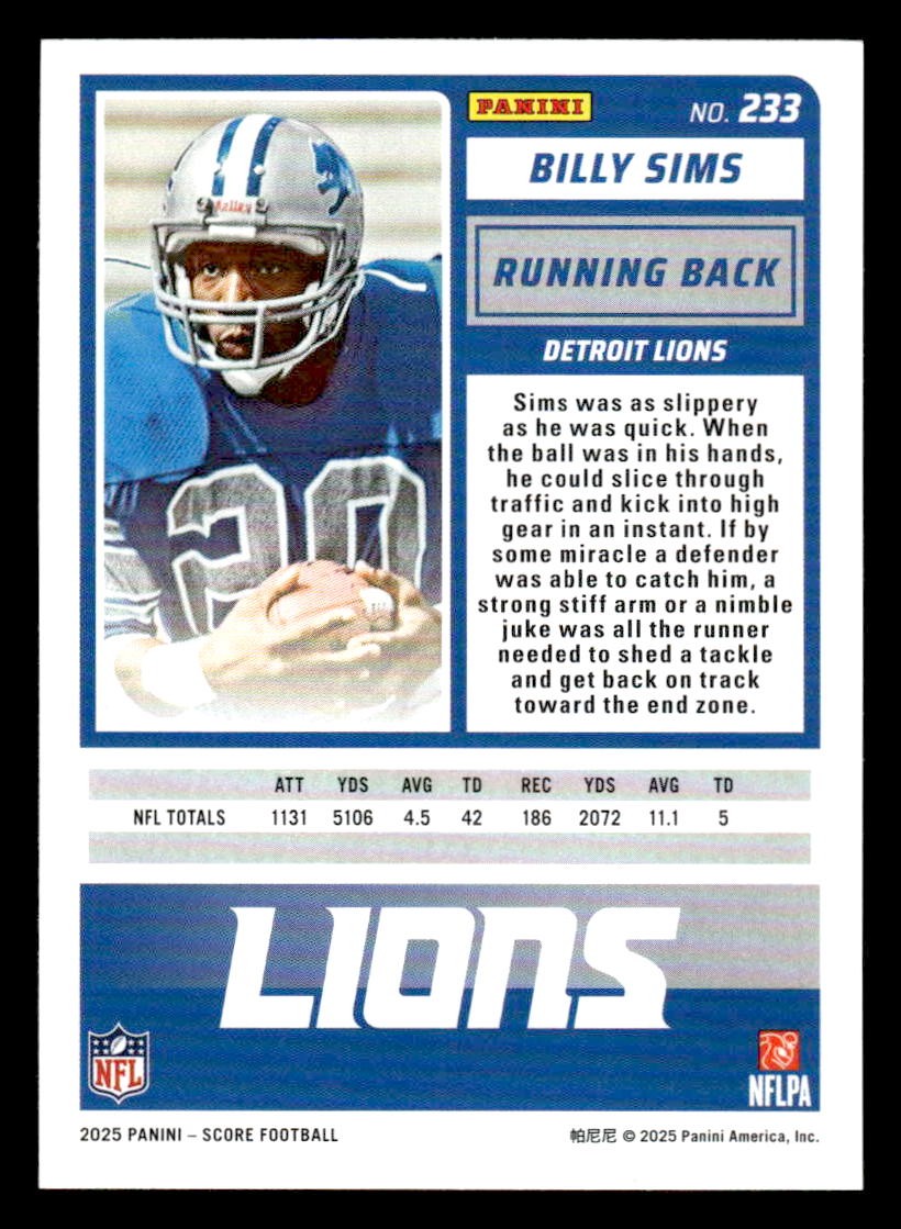 2025 Score #233 Billy Sims
