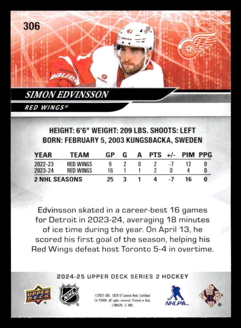 2024-25 Upper Deck #306 Simon Edvinsson