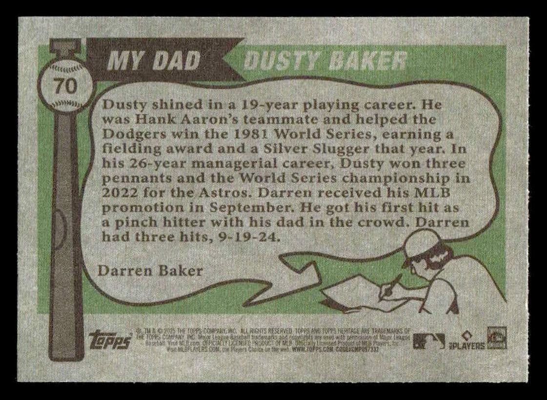 2025 Topps Heritage #70 Dusty Baker / Darren Baker