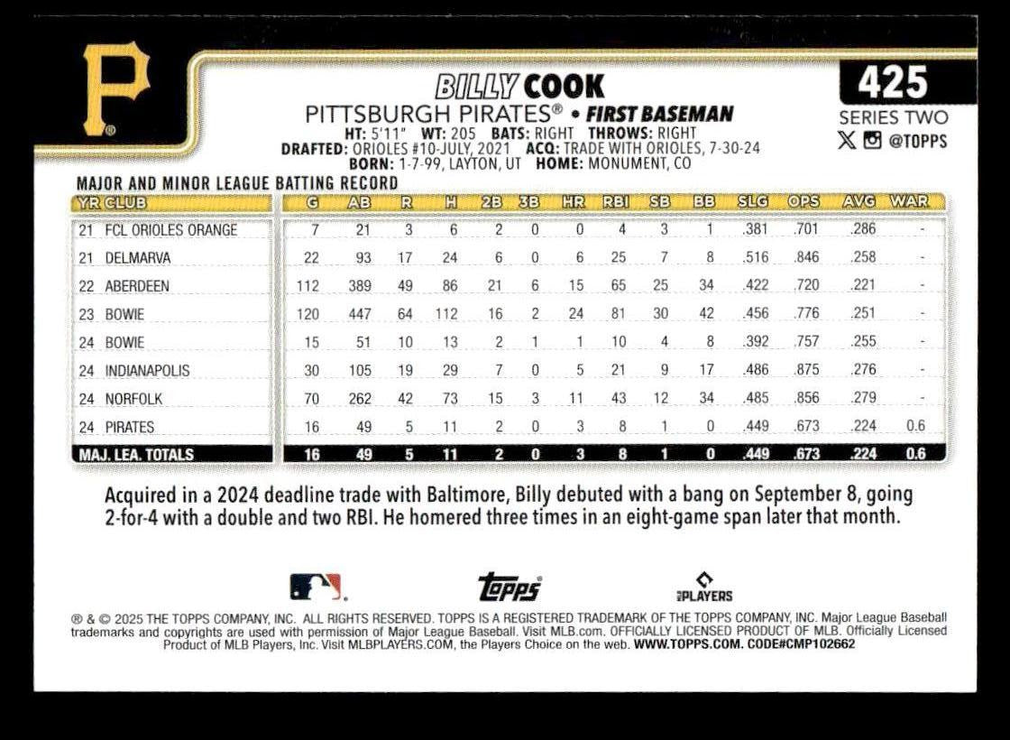 2025 Topps #425 Billy Cook