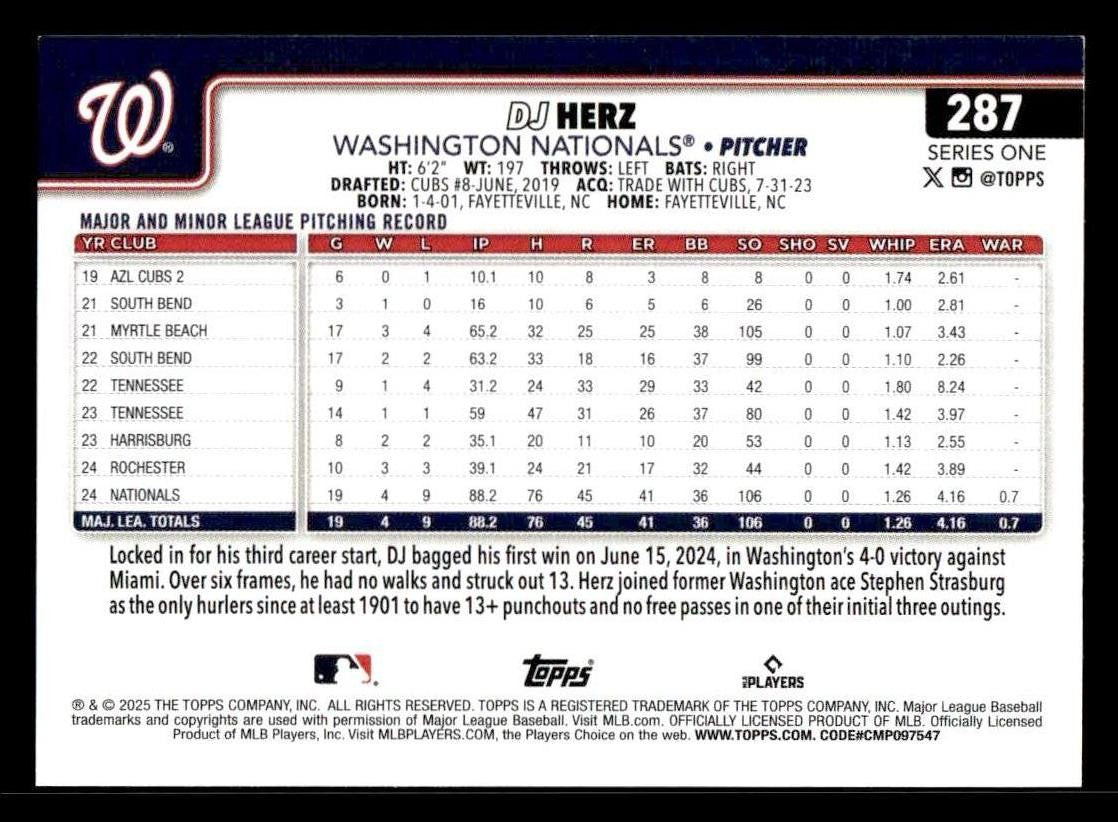 2025 Topps #287 DJ Herz