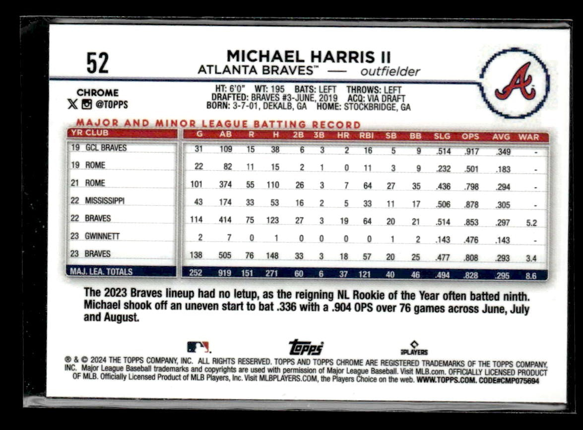 2024 Topps Chrome #52 Michael Harris II Prism Refractors