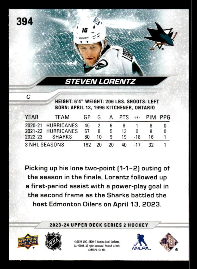 2023-24 Upper Deck #394 Steven Lorentz