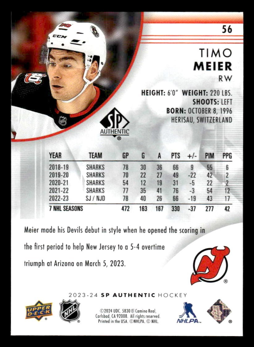 2023-24 SP Authentic #56 Timo Meier