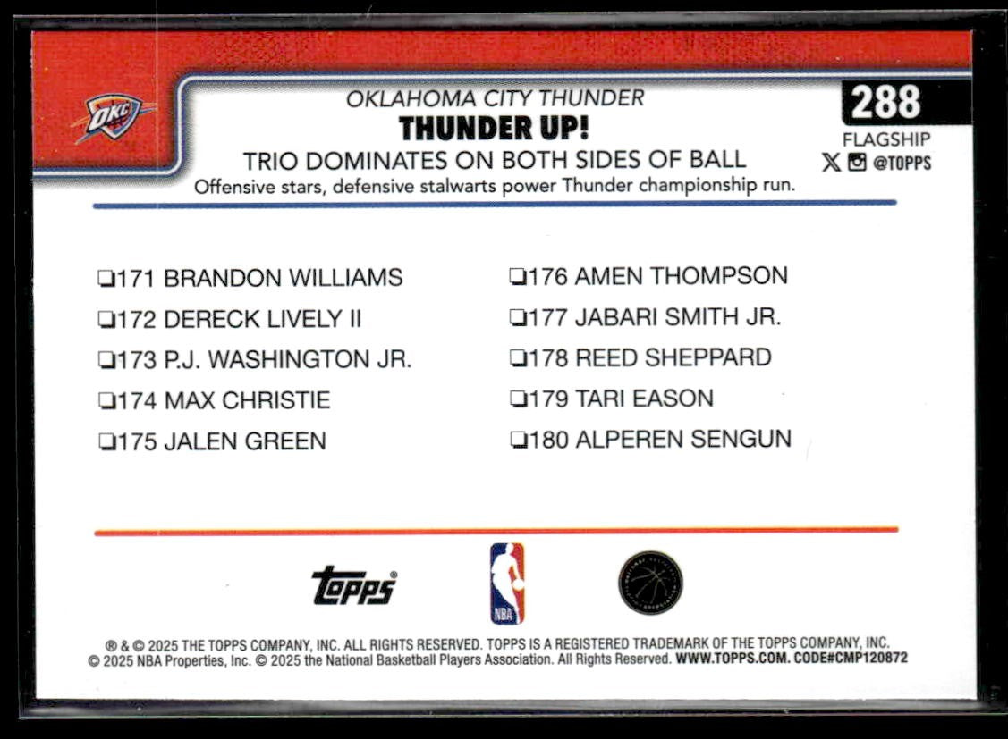 2025-26 Topps #288 Thunder Up!: Trio Dominates On Both Sides Of Ball