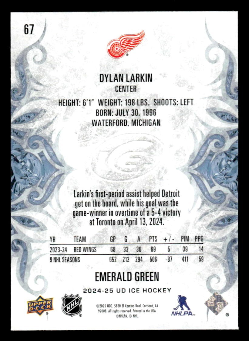 2024-25 Upper Deck Ice #67 Dylan Larkin Emerald Green