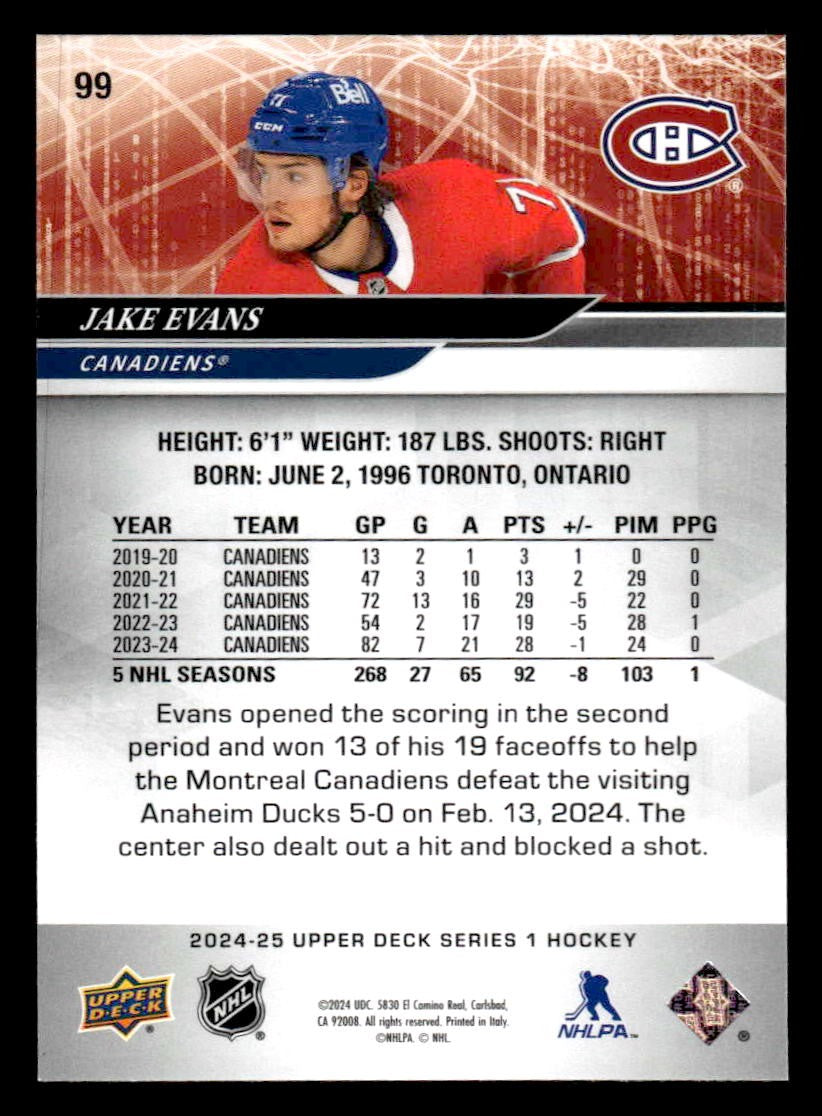2024-25 Upper Deck #99 Jake Evans