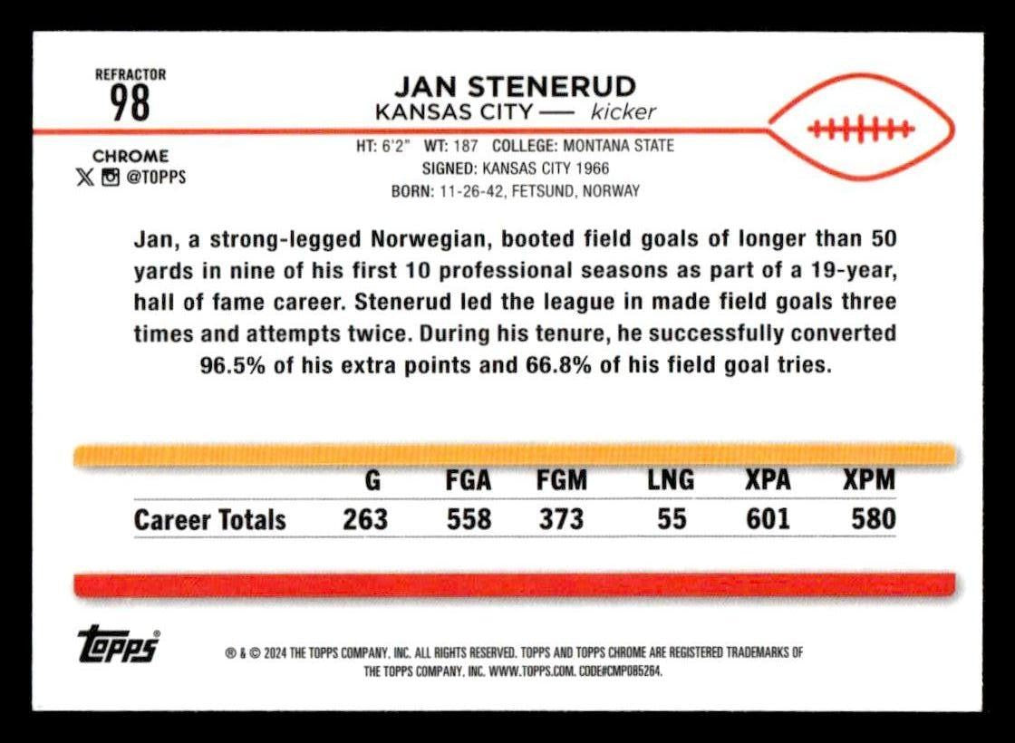 2024 Topps Chrome #98 Jan Stenerud Refractor