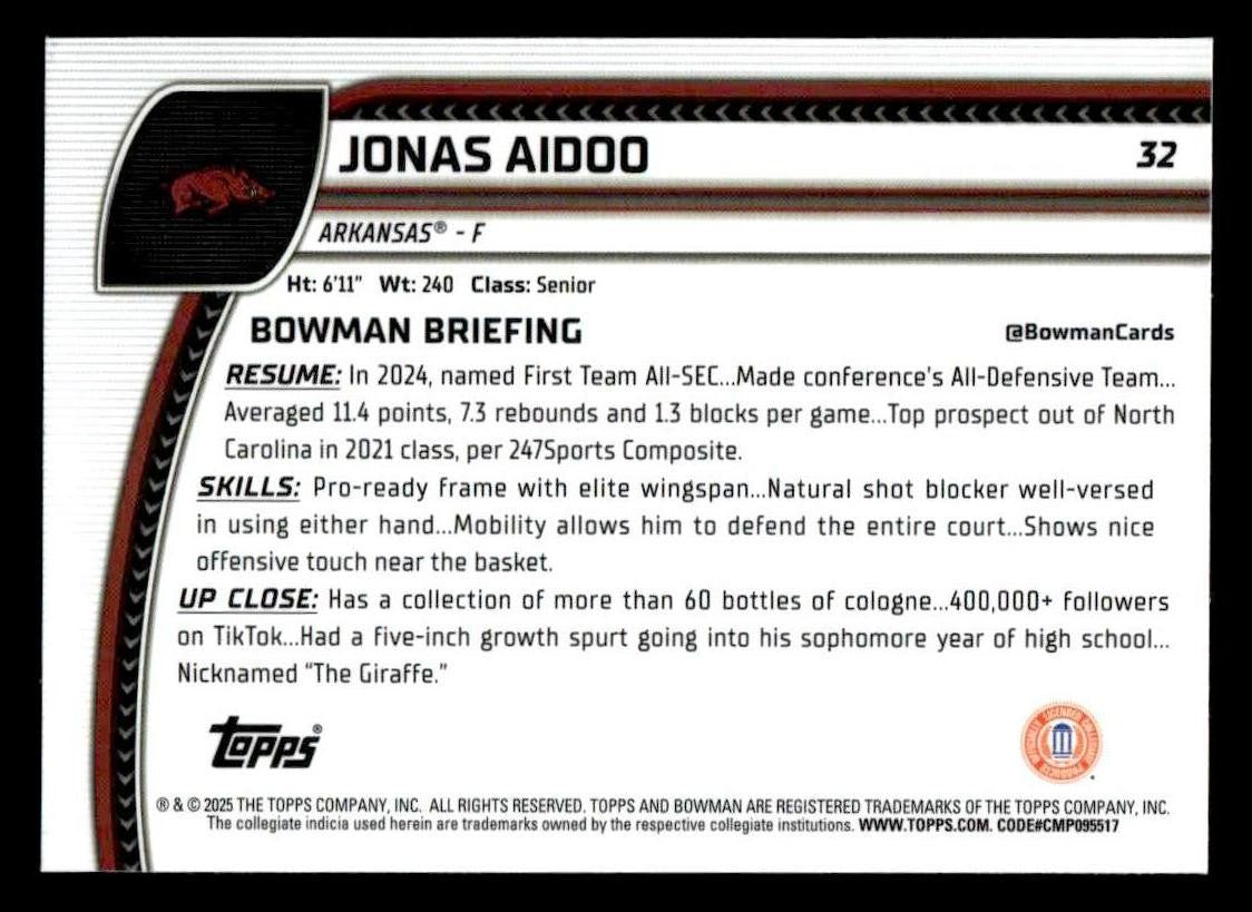 2024-25 Bowman University Chrome #32 Jonas Aidoo