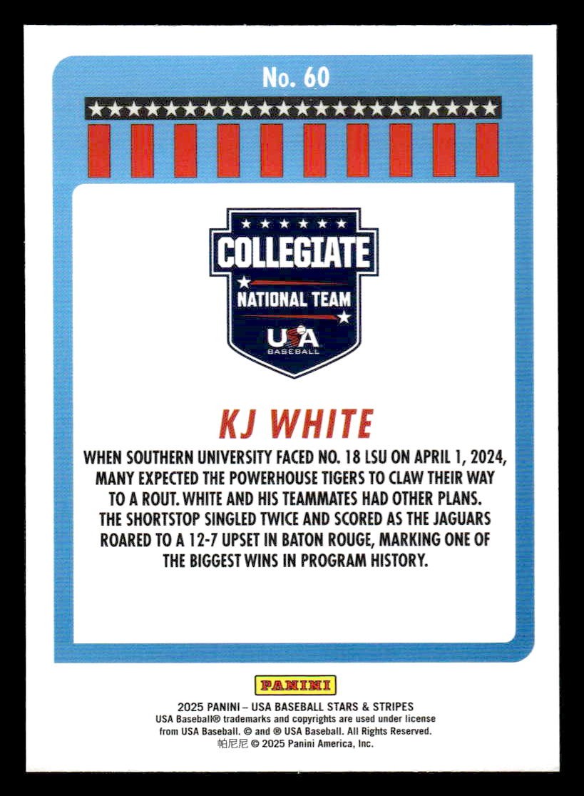 2025 Panini Stars and Stripes USA Baseball #60 KJ White Stars
