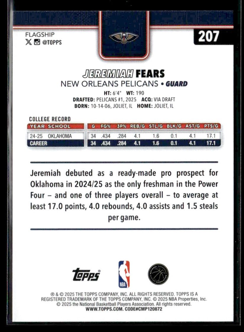 2025-26 Topps #207 Jeremiah Fears