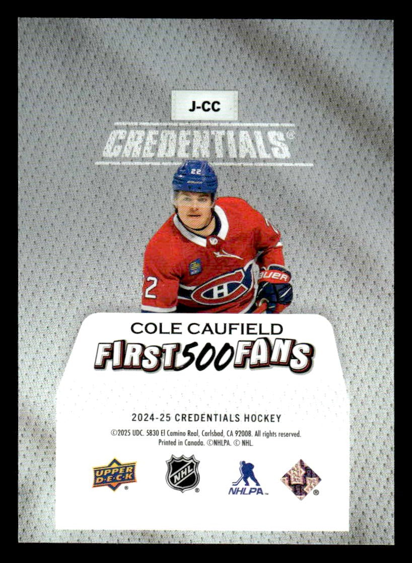 2024-25 Upper Deck Credentials #J-CC Cole Caufield Arena Giveaway Jersey #/500