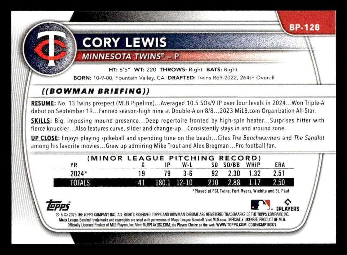 2025 Bowman #BP-128 Cory Lewis Prospects