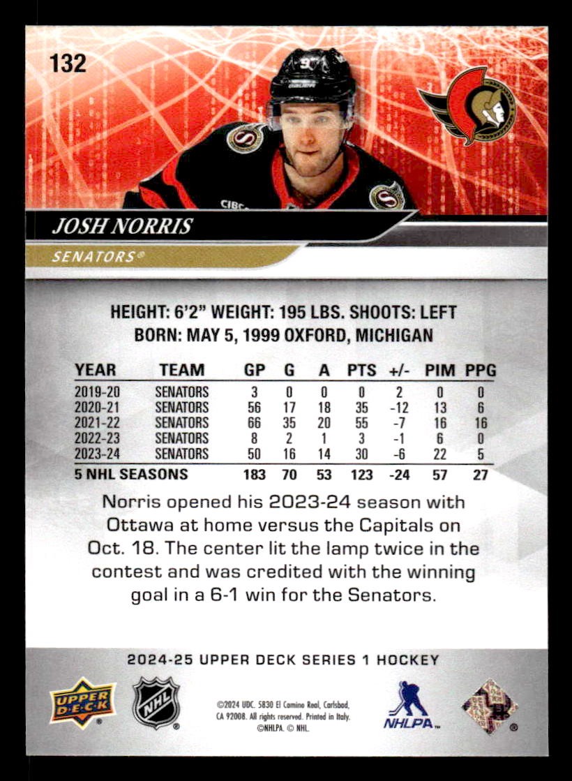 2024-25 Upper Deck #132 Josh Norris