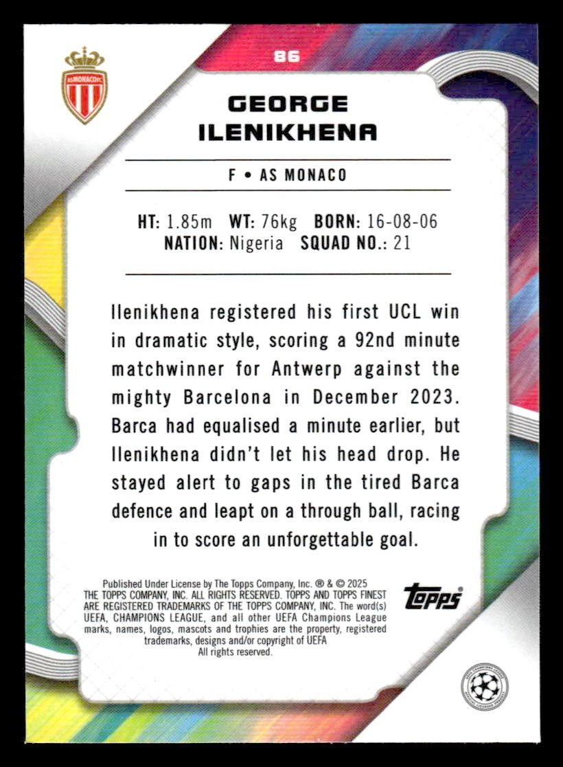 2024-25 Topps Finest UEFA Club Comp #86 George Ilenikhena