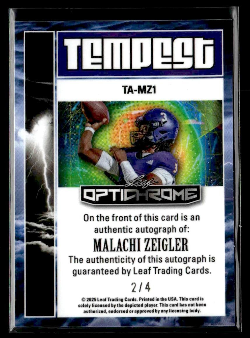 2025 Leaf Optichrome #TA-MZ1 Malachi Zeigler Tempest Autograph #2/4