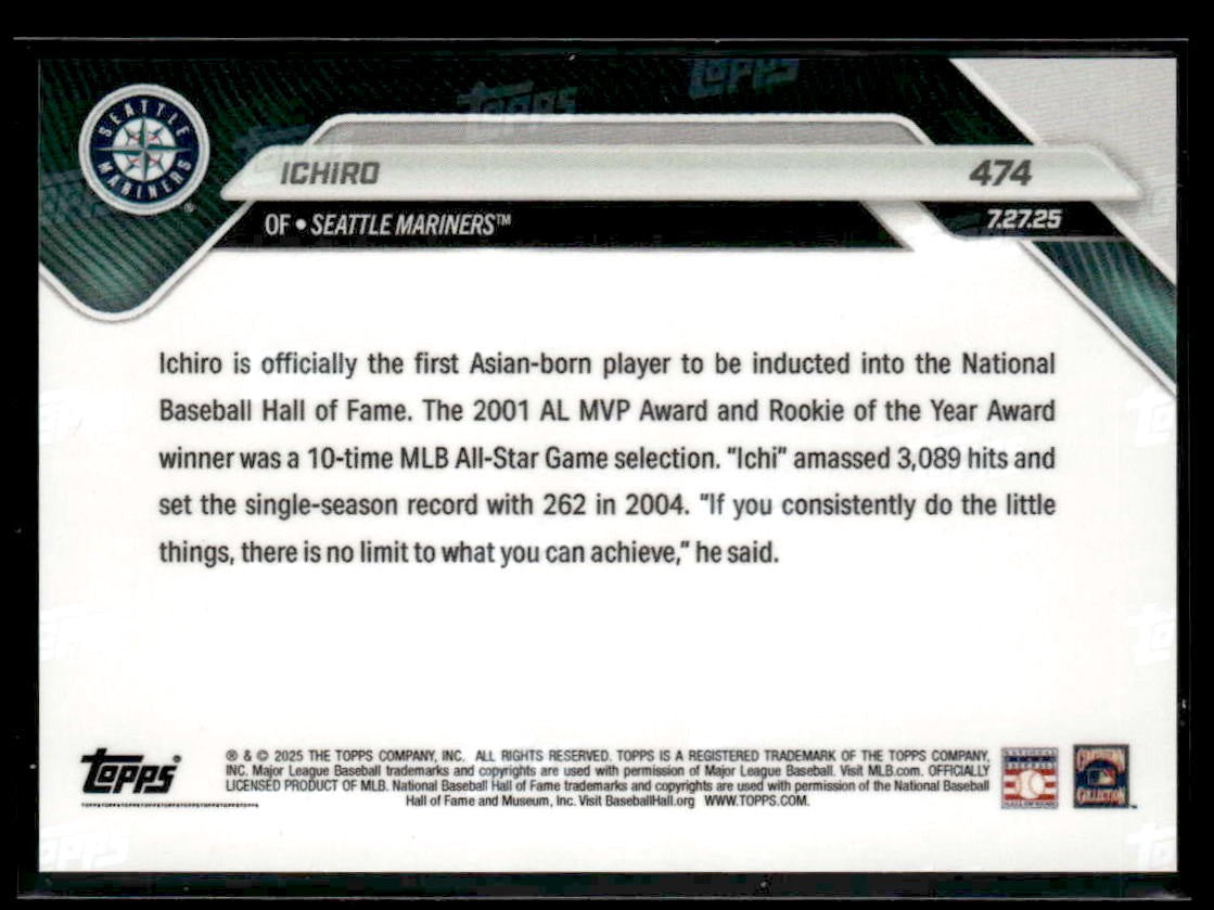 2025 Topps Now #474 Icihiro 2025 Hall of Fame Inductee