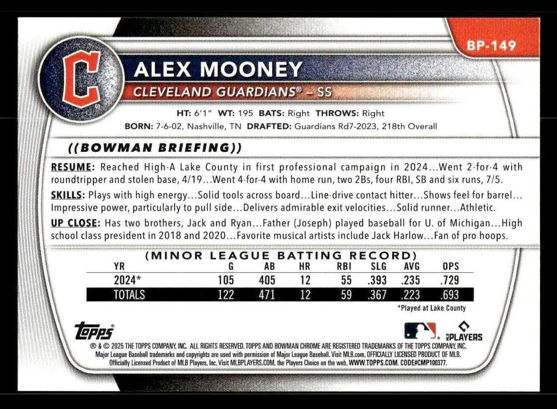 2025 Bowman #BP-149 Alex Mooney Prospects