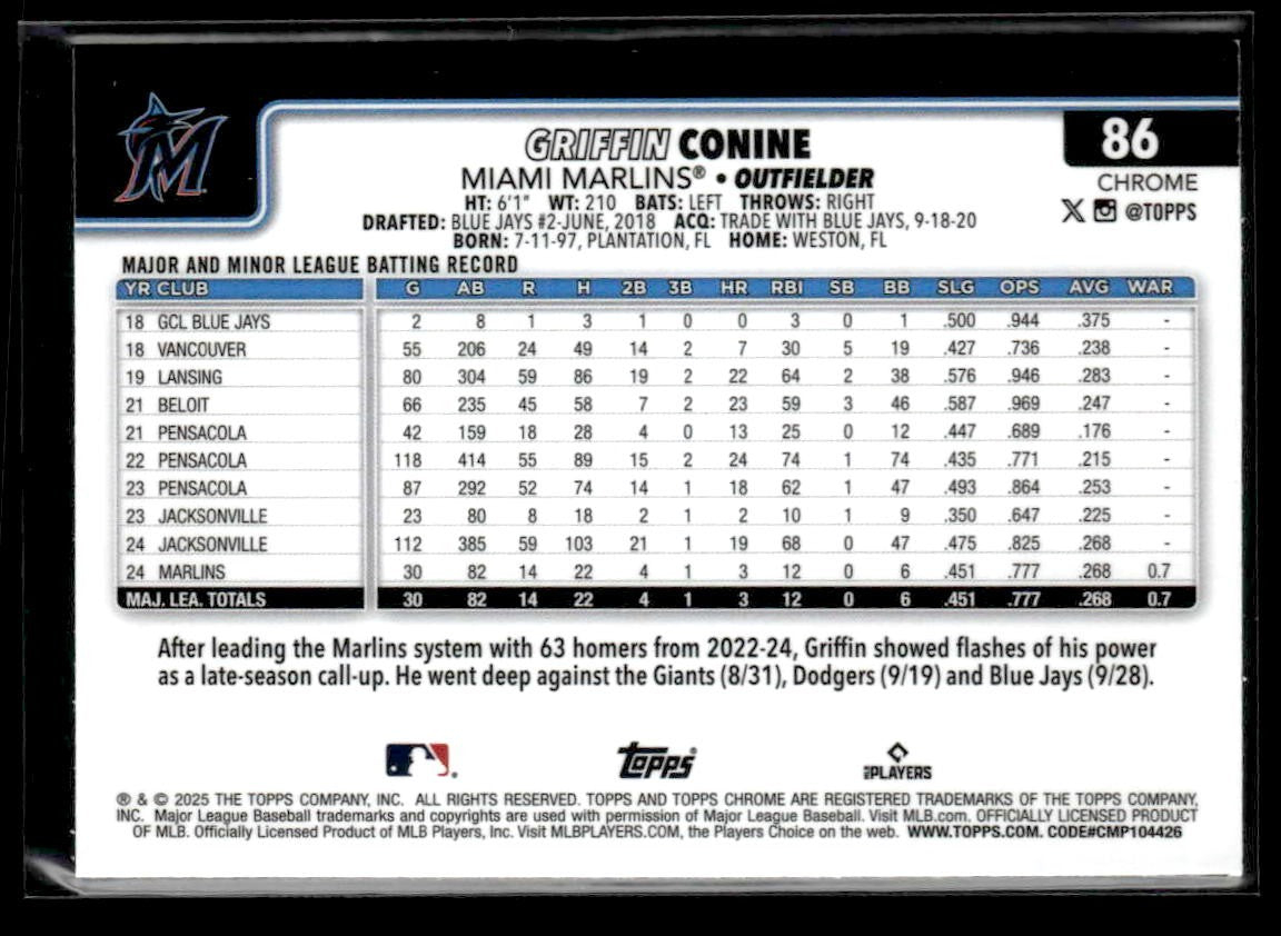 2025 Topps Chrome #86 Griffin Conine Prism Refractors