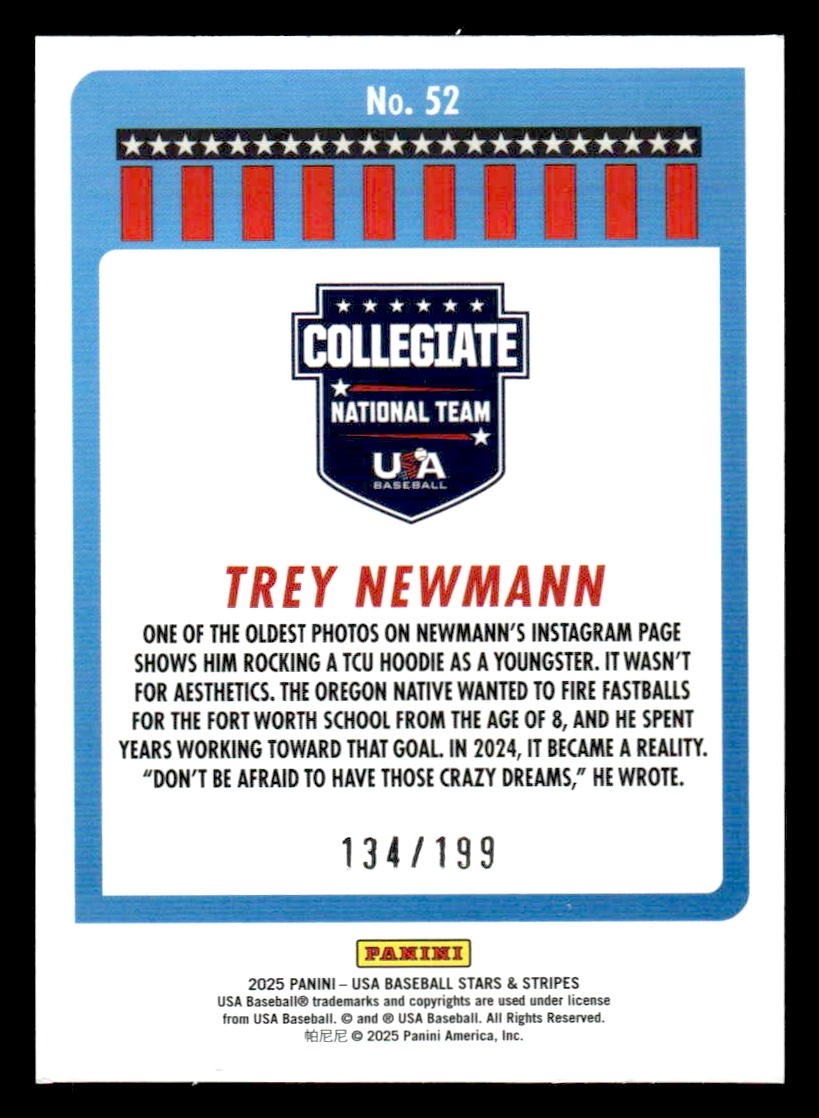 2025 Panini Stars and Stripes USA Baseball #52 Trey Newmann Red #/199
