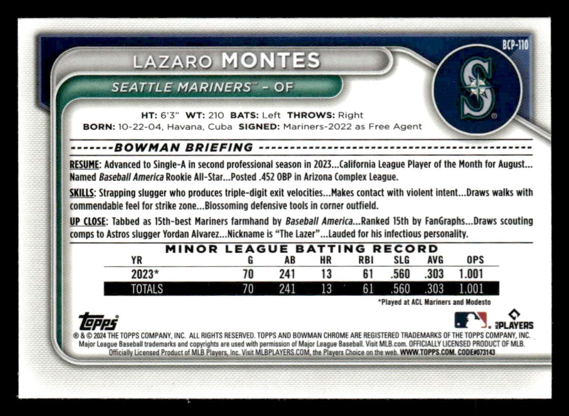 2024 Bowman #BCP-110 Lazaro Montes Chrome Prospects