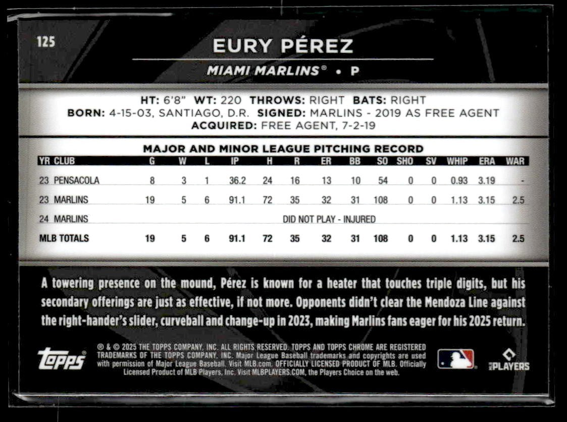 2025 Topps Chrome Black #125 Eury Pérez