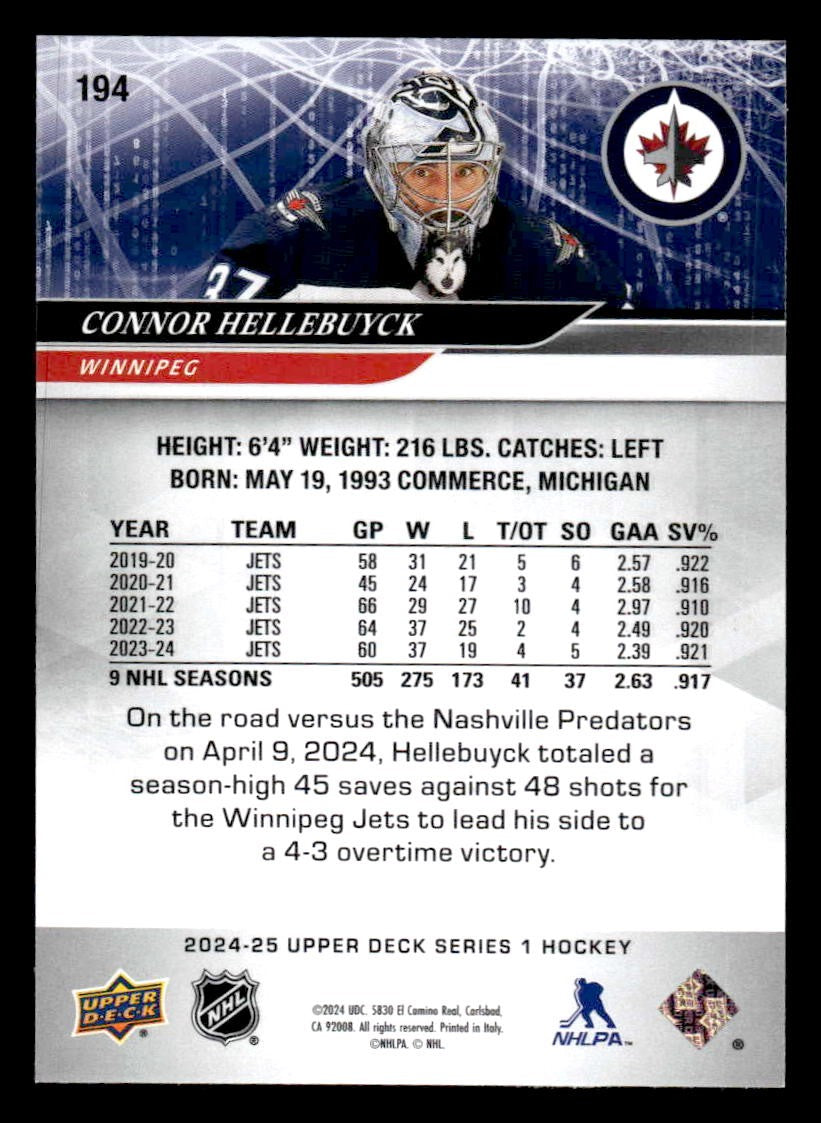 2024-25 Upper Deck #194 Connor Hellebuyck
