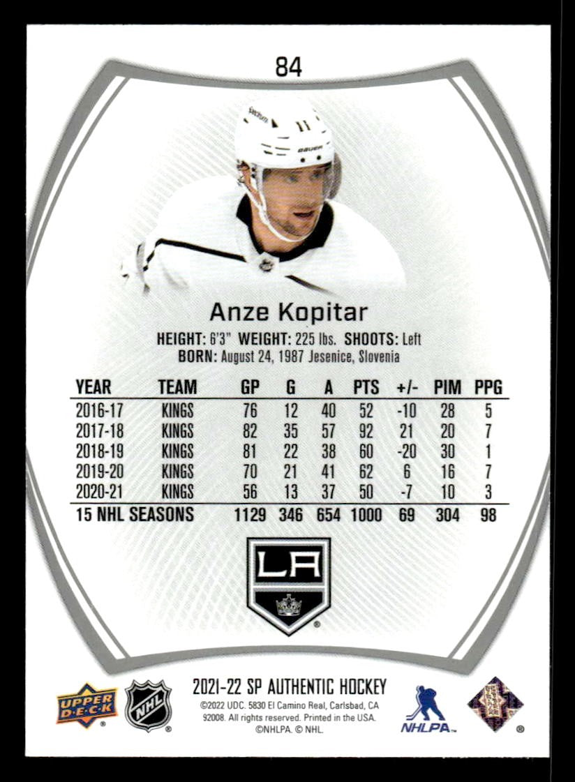 2021-22 SP Authentic #84 Anze Kopitar