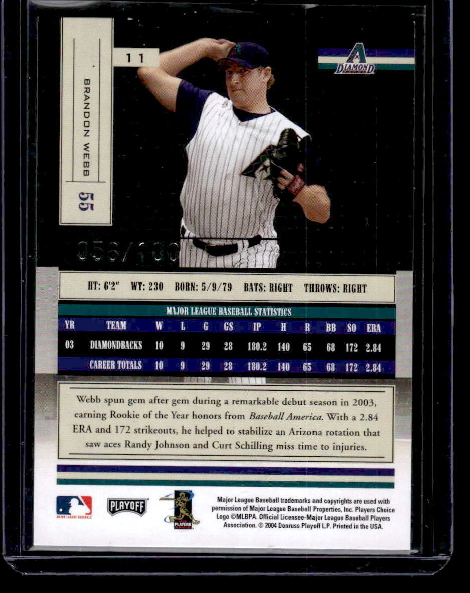 2004 Playoff Absolute Memorabilia #11 Brandon Webb Signature Spectrum Gold #/100