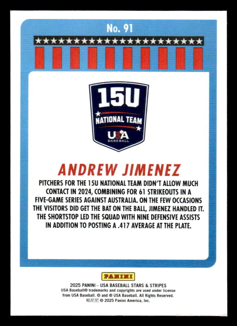 2025 Panini Stars and Stripes USA Baseball #91 Andrew Jimenez