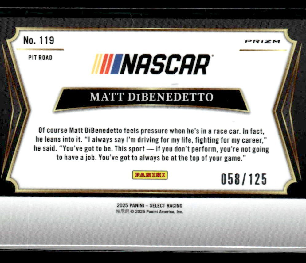 2025 Panini Select #119 Matt DiBenedetto Maroon Prizms #/125