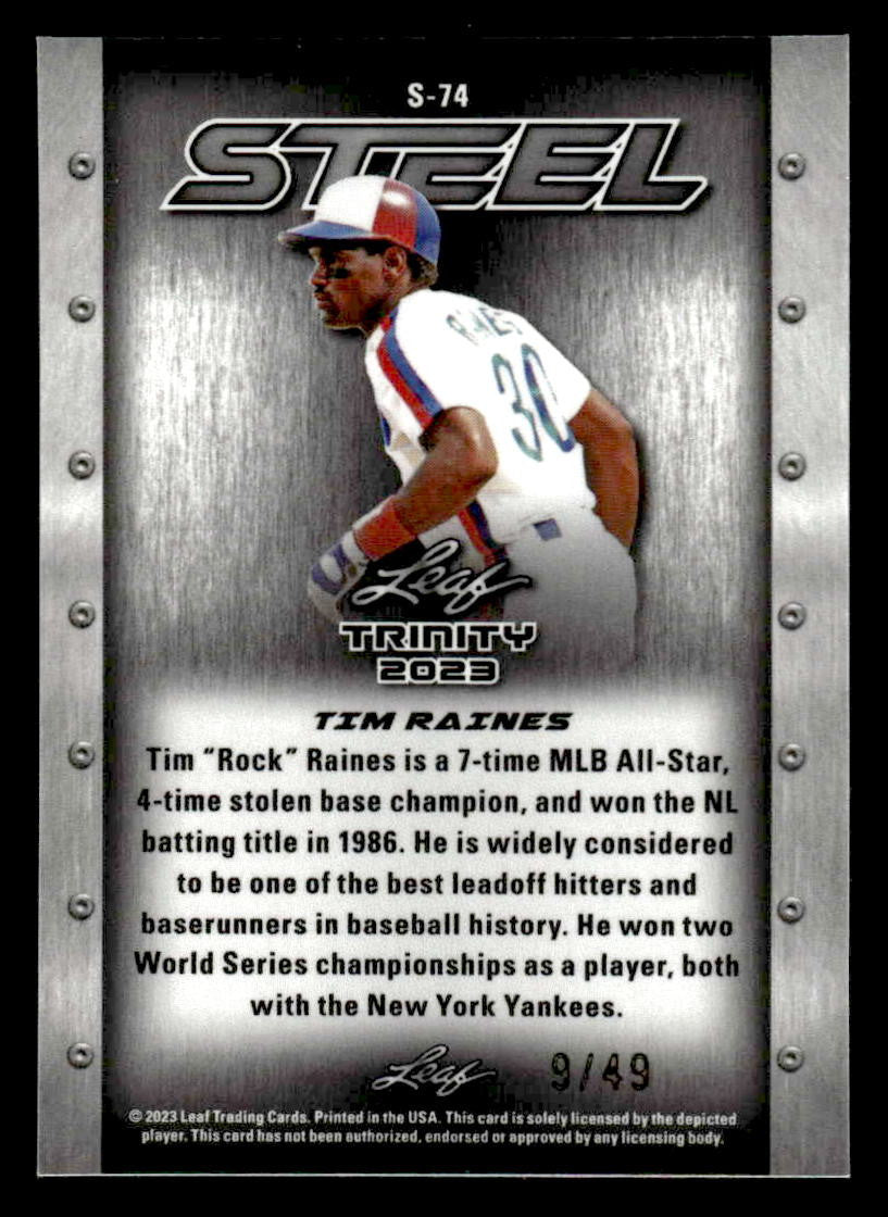 2023 Leaf Trinity #S-74 Tim Raines Steel Stars and Dots Purple #/49