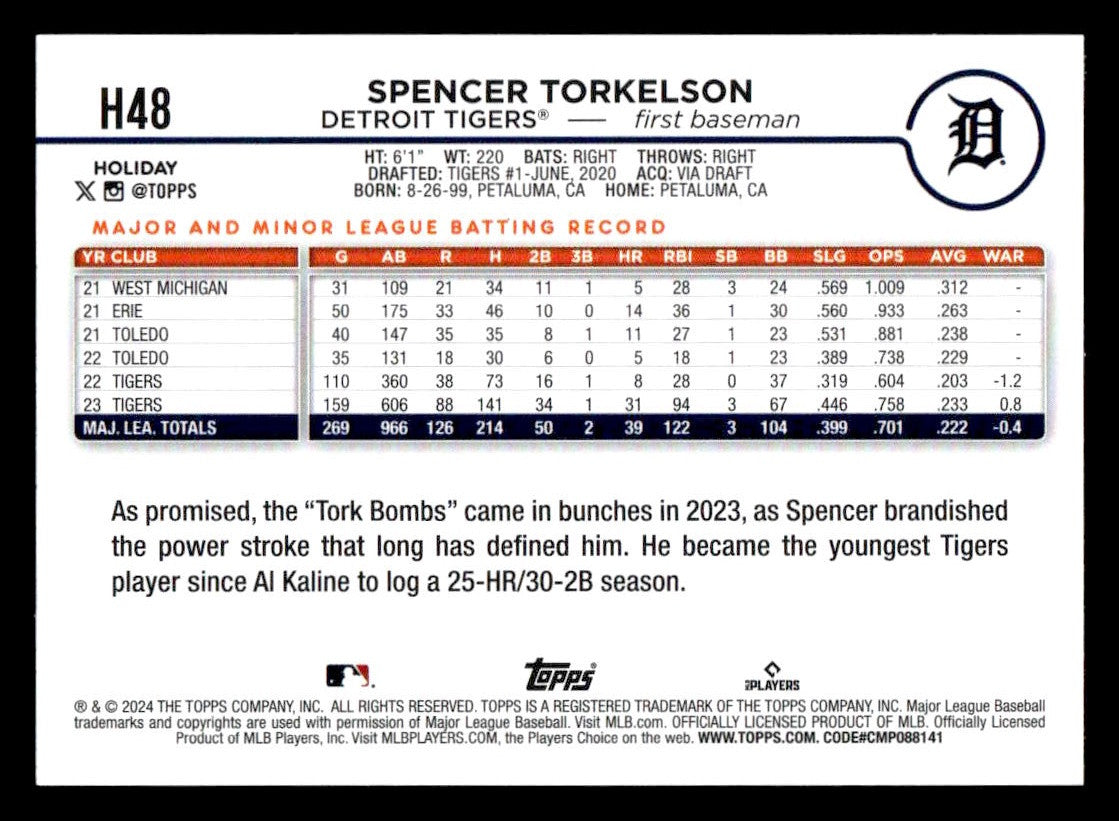 2024 Topps Holiday #H48 Spencer Torkelson Holiday Tree