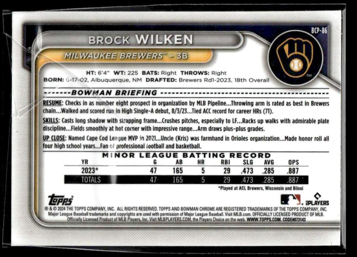 2024 Bowman #BCP-86 Brock Wilken Chrome Prospects