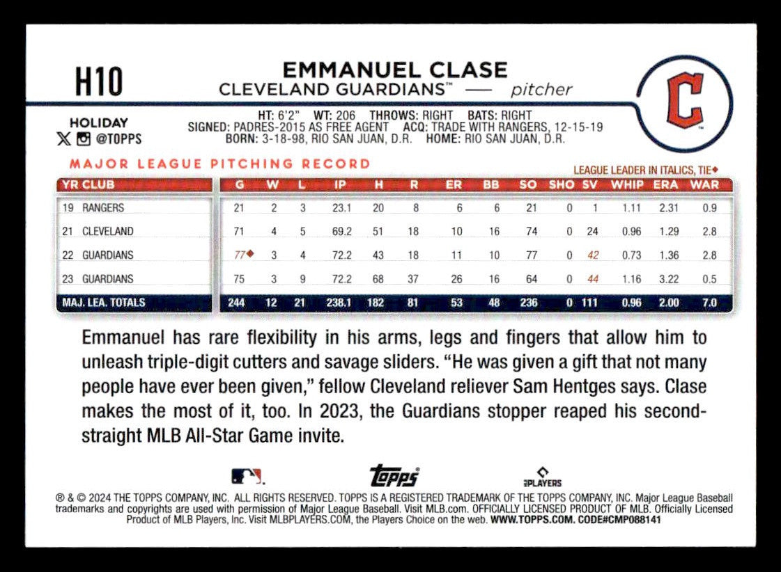 2024 Topps Holiday #H10 Emmanuel Clase