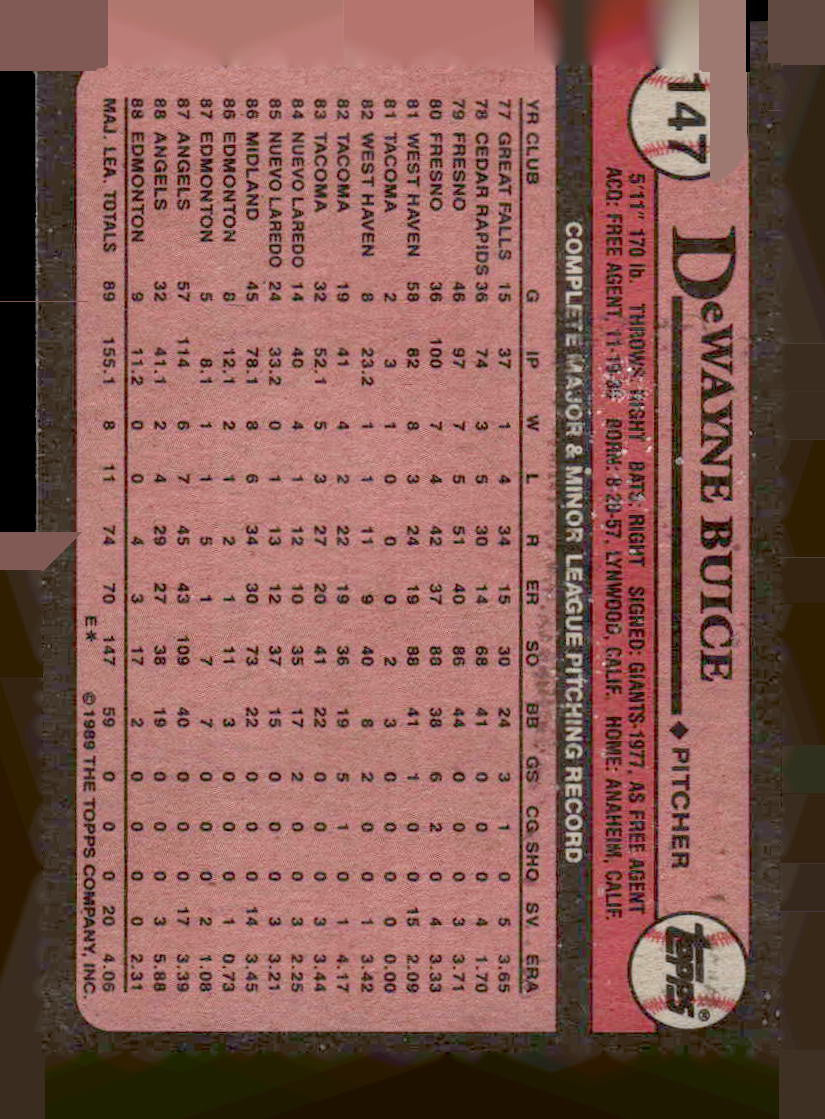 1989 Topps #147 DeWayne Buice
