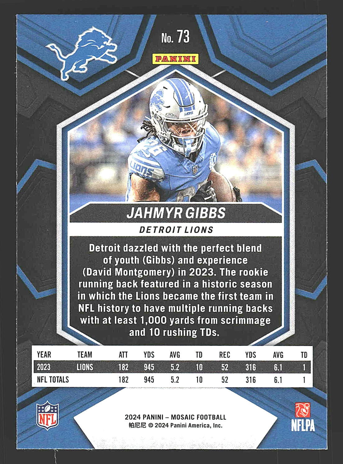 2024 Panini Mosaic #73 Jahmyr Gibbs