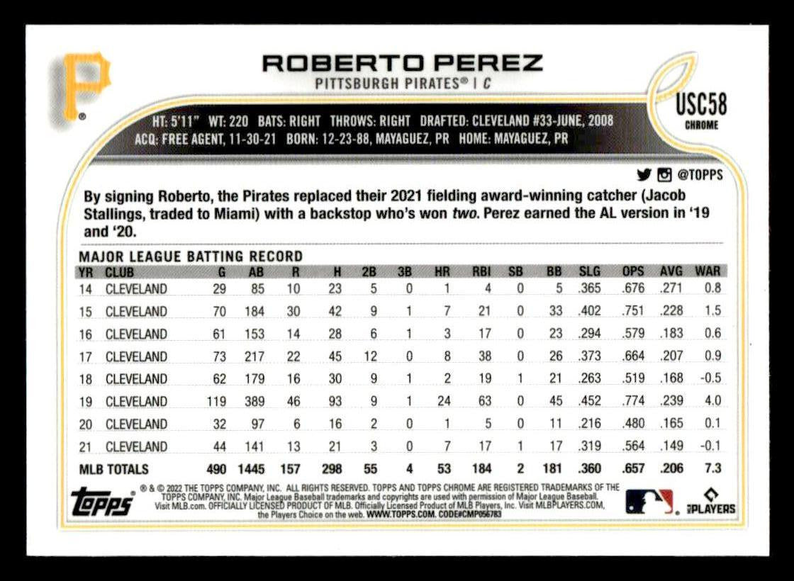 2022 Topps Chrome Update #USC58 Roberto Perez Purple Refractor