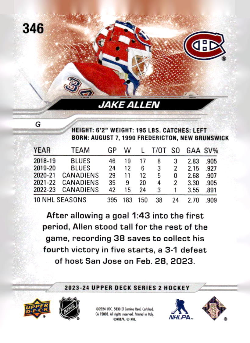 2023-24 Upper Deck #346 Jake Allen