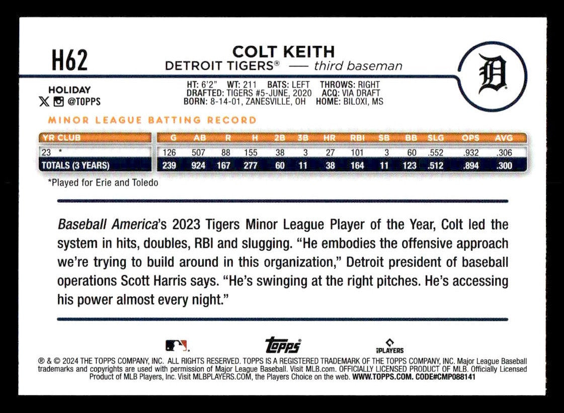 2024 Topps Holiday #H62b Colt Keith