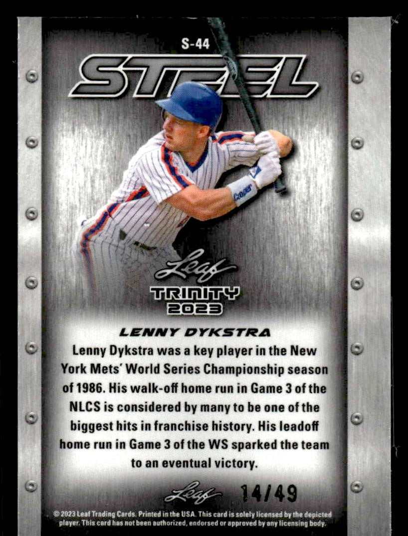 2023 Leaf Trinity #S-44 Lenny Dykstra Steel Lazer Purple #/49