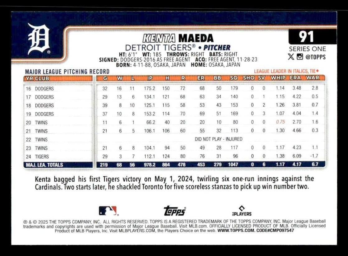 2025 Topps #91 Kenta Maeda