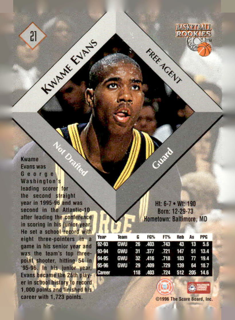 1996 Score Board Rookies #21 Kwame Evans