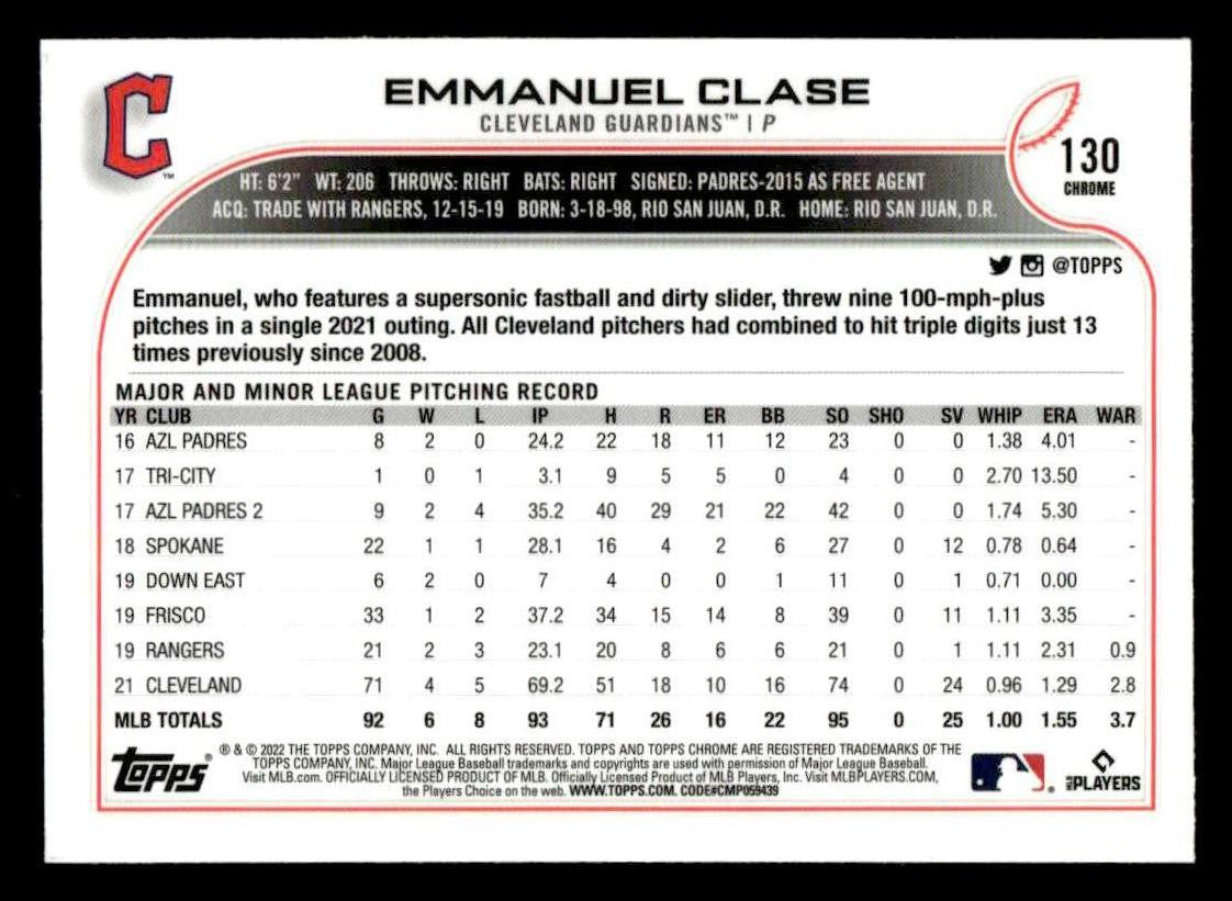 2022 Topps Chrome Sonic #130 Emmanuel Clase