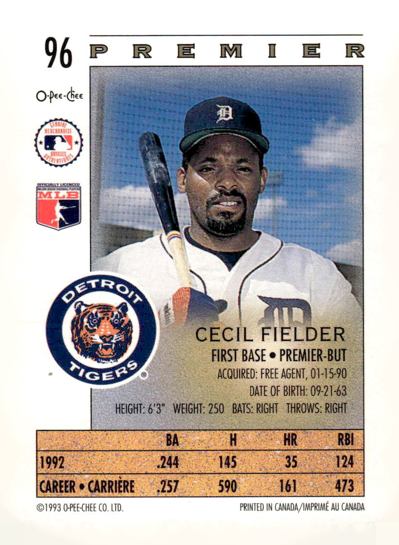 1993 O-Pee-Chee Premier #96 Cecil Fielder