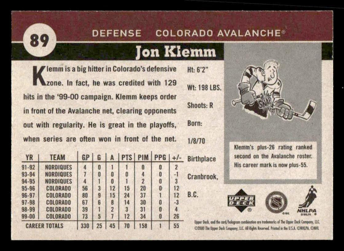 2000-01 Upper Deck Vintage #89 Jon Klemm